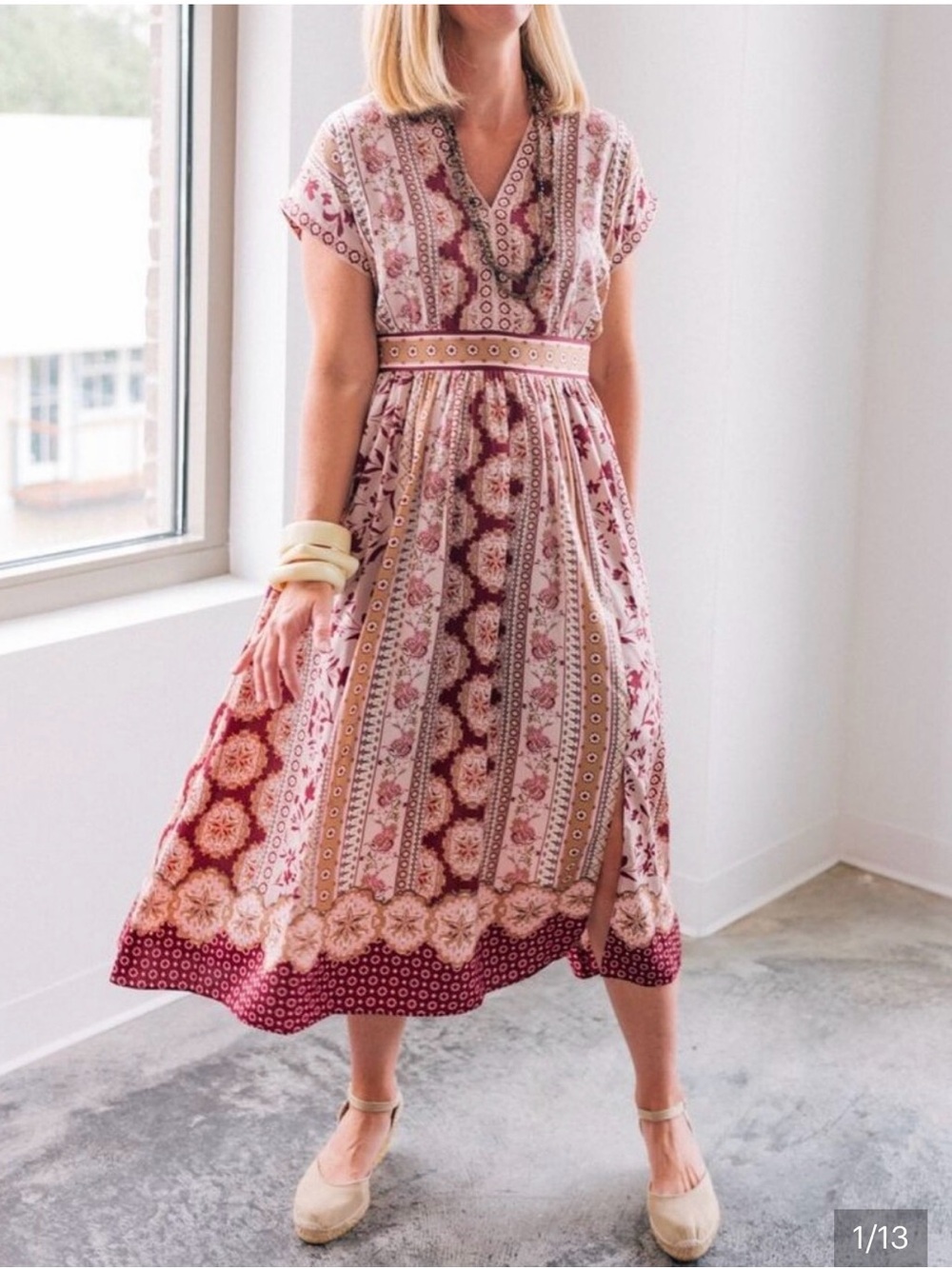 Gal Meets Glam Liza Red Floral Paisley Print V Neck Satin Maxi Dress